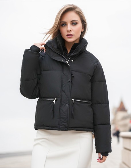 Short Solid Color Down Collar Cotton Padded Jacket Simple Loose Zipper Bread Coat