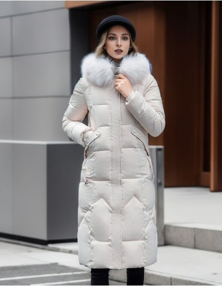 Women Down Cotton Coat Long Winter Puffer Parkas Fur Collar Thicken Warm Snow Wear Hooded Padded Coat Zipper Woman Overcoat