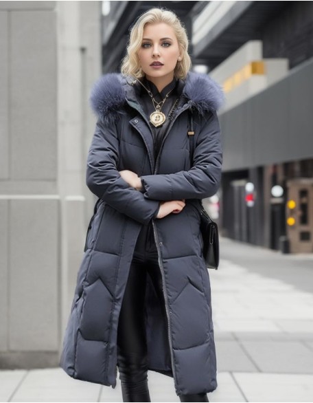 Women Down Cotton Coat Long Winter Puffer Parkas Fur Collar Thicken Warm Snow Wear Hooded Padded Coat Zipper Woman Overcoat