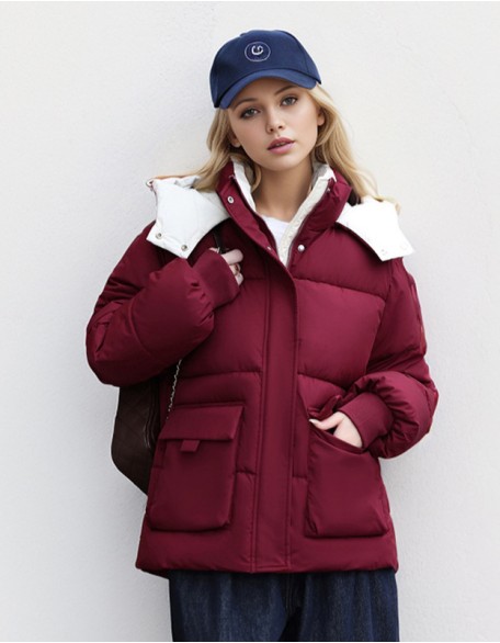 Winter New Solid Color Hooded Padded Cotton Padded Jacket Bread Coat