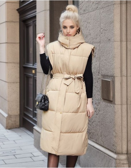 Women Long Warm Jacket Vest Autumn and Winter New Loose Sleeveless Down Cotton Coat